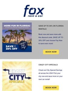 Hey there， More fun in Florida with UP TO 30% OFF savings!