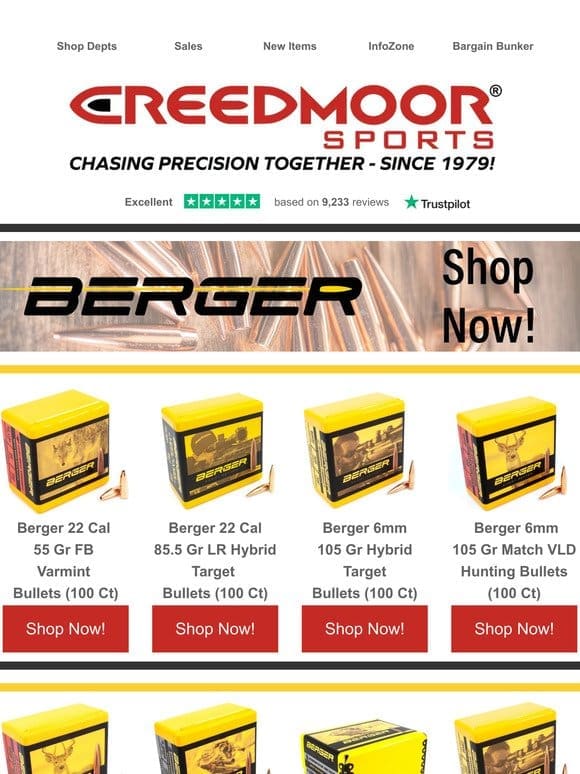 Hot On The Dock! New Shipment Of Berger， SK， And Lapua!