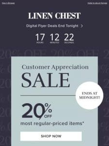 Hurry! Customer Appreciation + Spring SALES End Tonight >