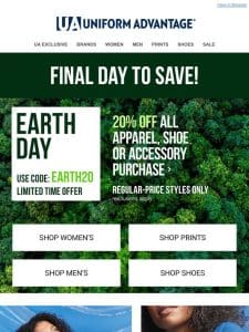 Hurry! Earth Day 20 % off Sale to end soon