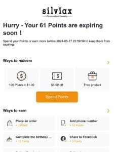 Hurry – Your 61 Points are expiring soon！