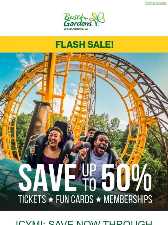 ICYMI: FLASH SALE! Save Up to 50% on Tickets， Fun Card & Memberships