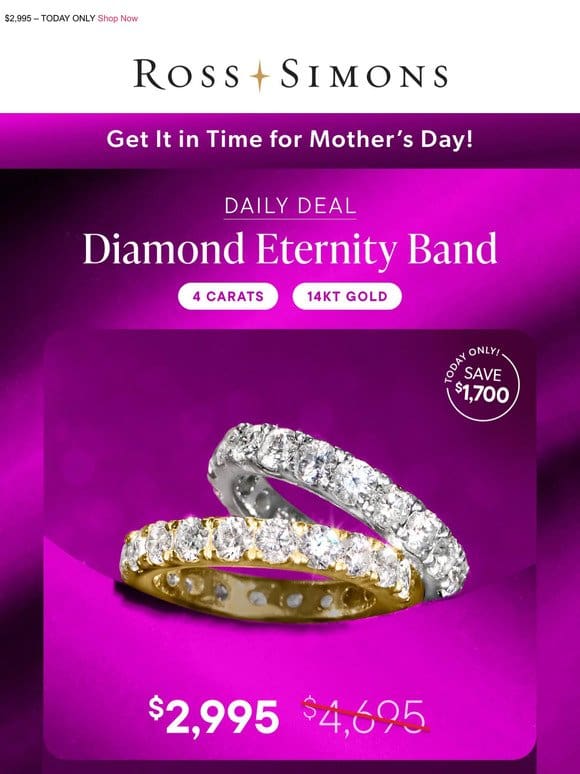 INCREDIBLE DEAL – save $1，700 on our 4 carat diamond eternity band