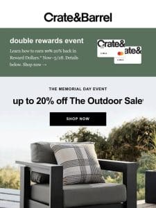 IT’S ON! Double Rewards + Up to 20% off The Outdoor Sale →