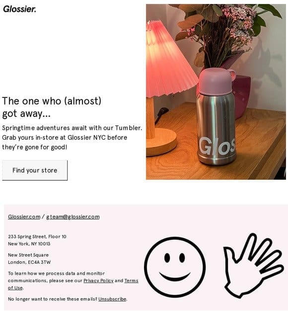 It’s back! Classic Tumbler at Glossier NYC