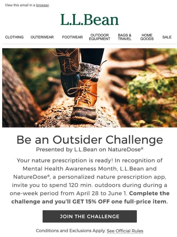 Join the Be an Outsider Challenge on NatureDose!