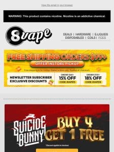 ? Juicy Deal Alert: Buy 4， Get 1 Free on Suicide Bunny E-Liquids!