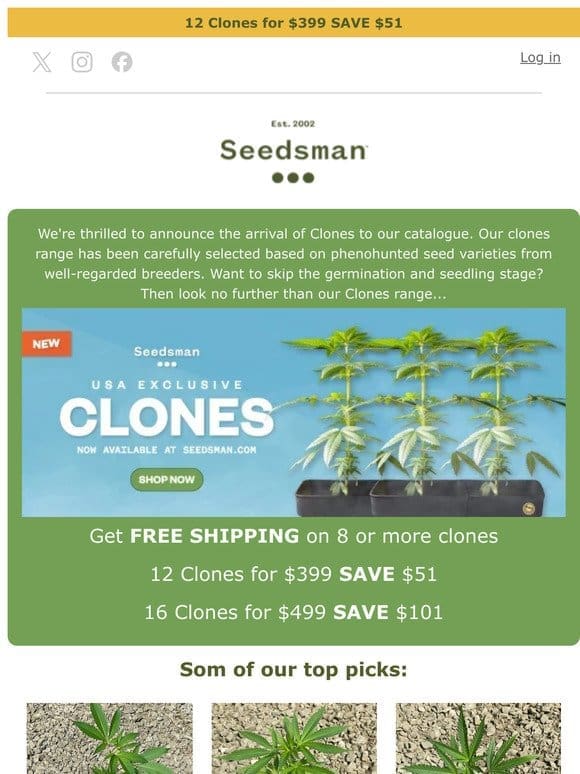 Just in: Cannabis Clones now available on Seedsman