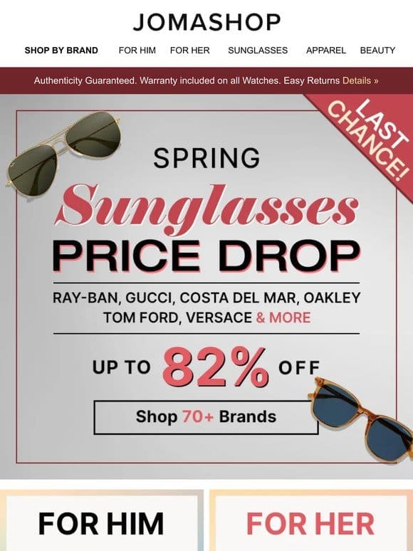 LAST CHANCE: SPRING SUNGLASSES CLEARANCE
