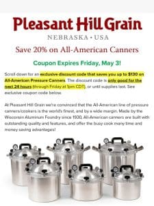 Last Chance: All-American Pressure Canner Sale! — PHG News