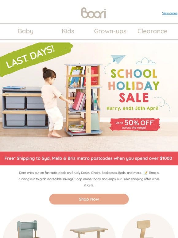 Last Chance! | Save Up to 50% Off on Boori’s School Holiday Sale