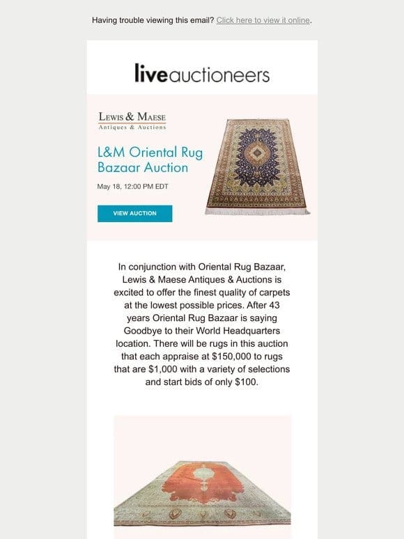 Lewis & Maese Antiques & Auction | Oriental Rug Bazaar Auction
