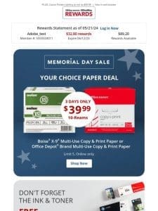Limited Time Only! Your choice $39.99 10-ream case paper!