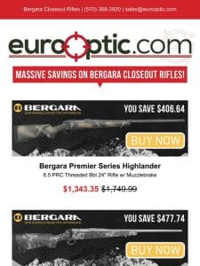 Massive Savings on Bergara Closeout Rifles!