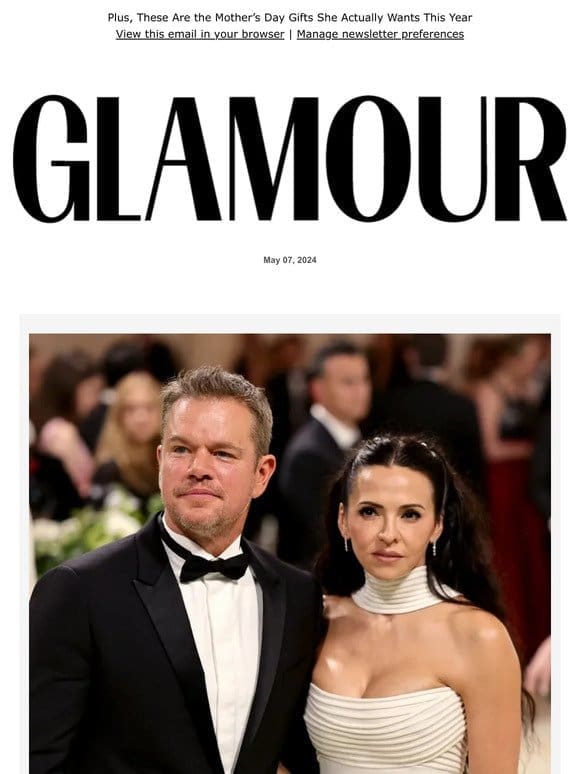 Matt Damon’s Wife， Luciana Barroso， Dressed Like a Human Lily at the Met Gala