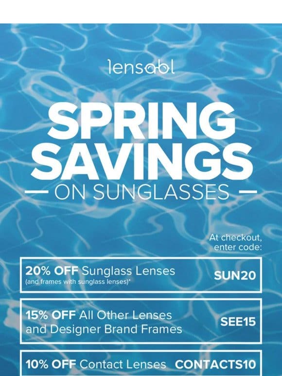 May Sale! 20% Off Sunglass Lenses and Designer Sunglasses