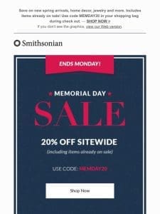 Memorial Day Sale – 20% off Sitewide!