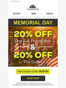 Memorial Day Sale: Extra 20% Off!