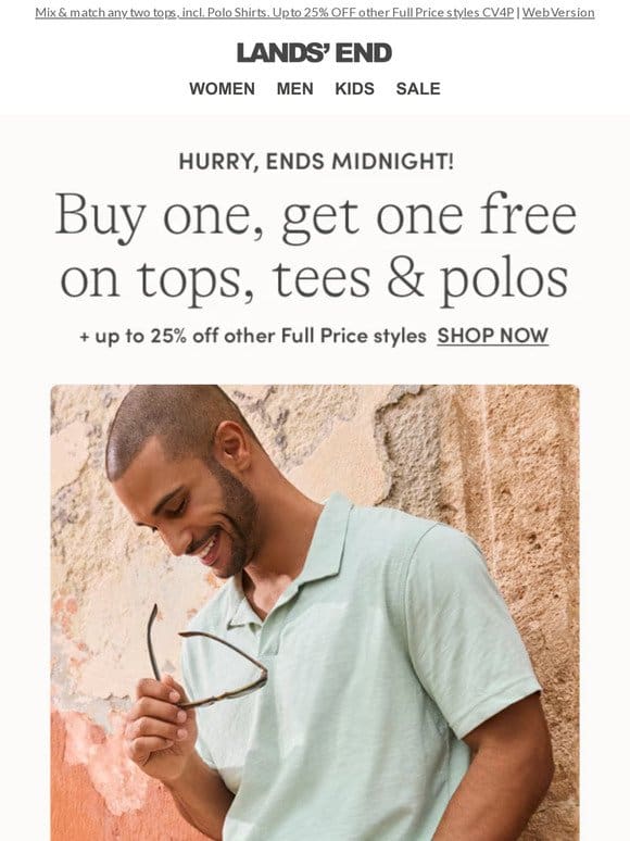 Men’s TOPS & T-SHIRTS: buy one， get one free TODAY