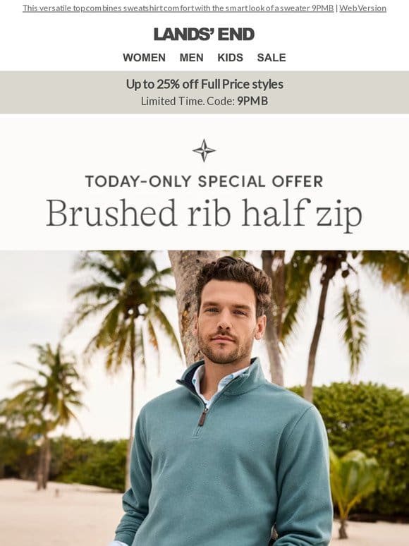 Men’s brushed rib half zip jumper: ￡30 TODAY!