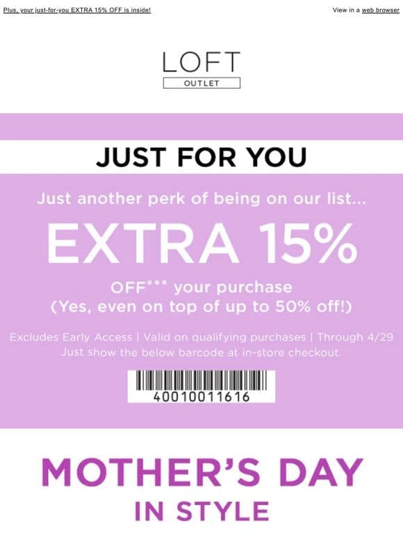 Mother’s Day plans? Get your look at up to 50% OFF!