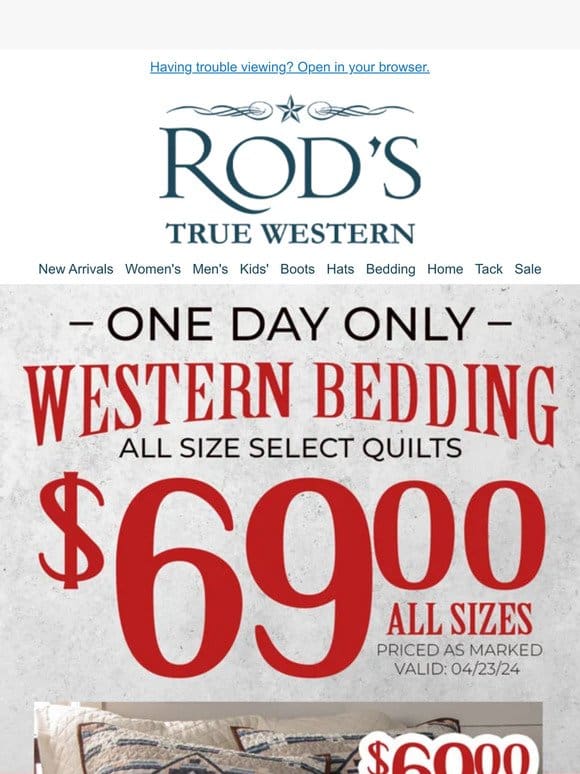 ONE DAY SALE–Select Western Bedding $69 All Sizes