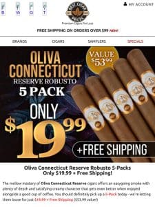 Oliva Connecticut Reserve Robusto 5-Packs Only $19.99 + Free Shipping