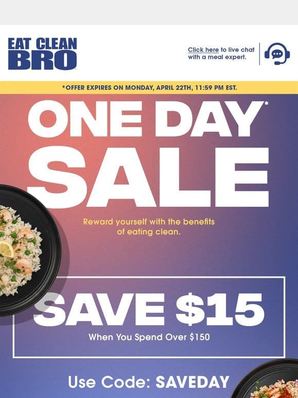 One Day Sale – Save $15 On Orders Over $150