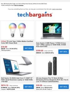 Only $17 for TP-Link Tapo Smart Bulbs | Lifetime Microsoft Office from $19.99 | 40% off Acer Aspire 3 Ryzen 7 Laptop