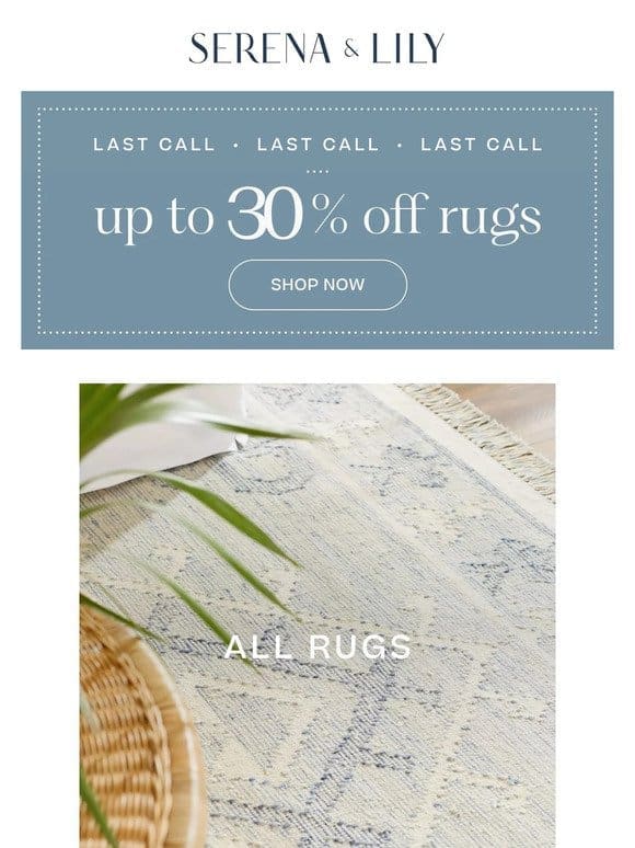 Only hours left for up to 30% off rugs.