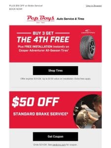 Open for details on a FREE 4th Tire + FREE INSTALLATION