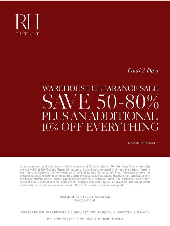 Our Warehouse Clearance Sale Ends Tomorrow
