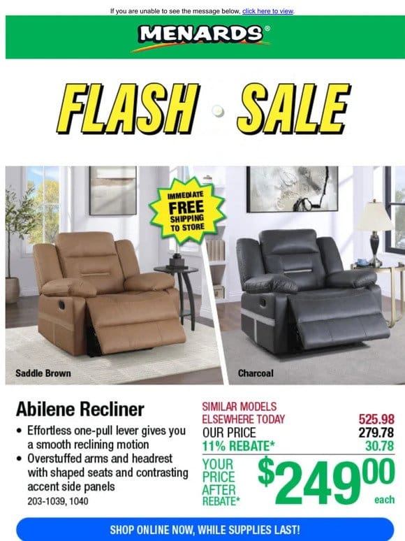 Overstuffed Recliners ONLY $249 After Rebate*!