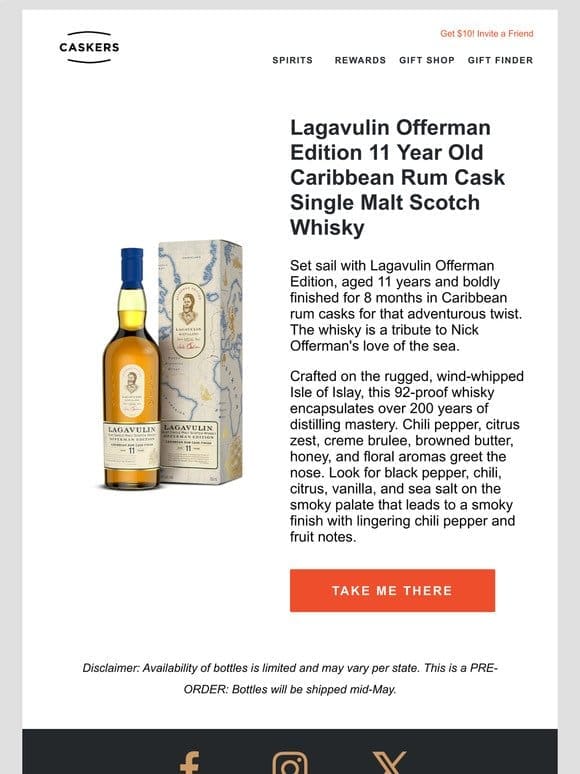 PRE-SALE   Lagavulin Offerman Edition 11 Year Old Caribbean Rum Cask Single Malt Scotch
