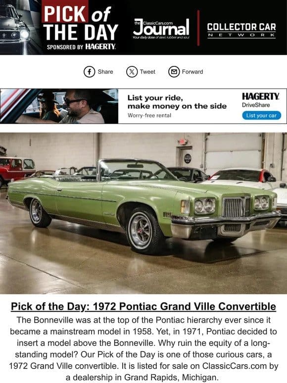 Pick of the Day: 1972 Pontiac Grand Ville Convertible