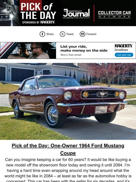Pick of the Day: One-Owner 1964 Ford Mustang Coupe