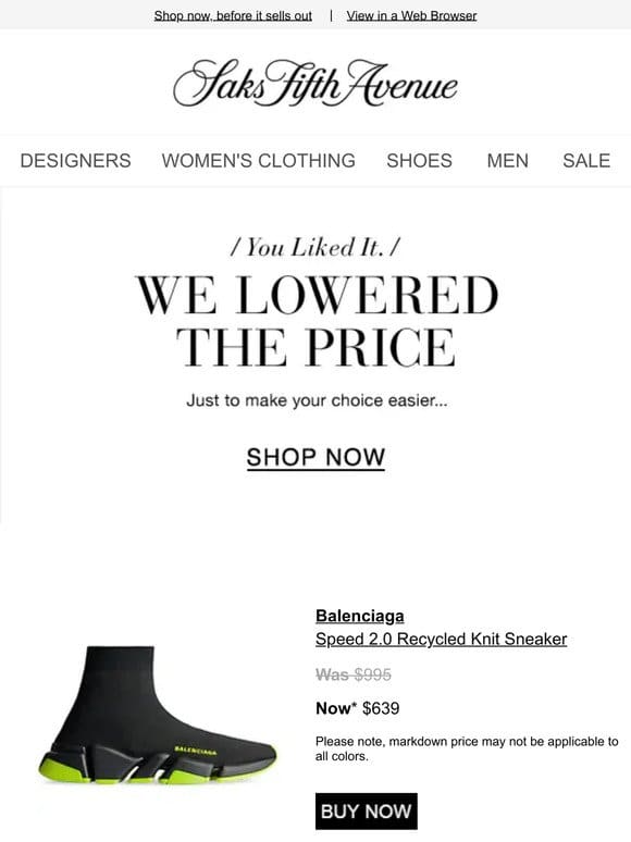 Price Drop Alert! Buy your Balenciaga sneaker & more now…