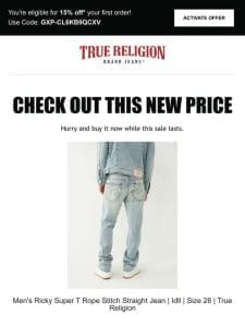 Price drop! The Men’s Ricky Super T Rope Stitch Straight Jean | Idll | Size 28 | True Religion is now on sale…