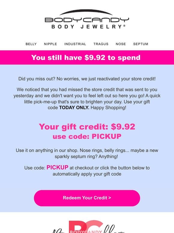 [REactivated] Your $9.92 Gift Credit