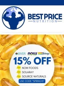 Rare 15% OFF Sale on Now Foods， Solaray & Source Naturals