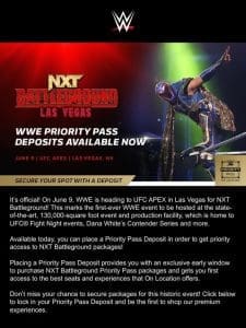 Register Now: NXT Battleground Priority Pass Deposits