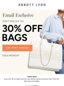 SELLING FAST   30% off ALL Bags