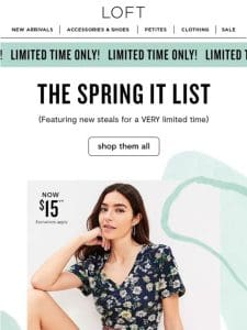 SPRING IT LIST: $15 tops， $25 cardis & more!