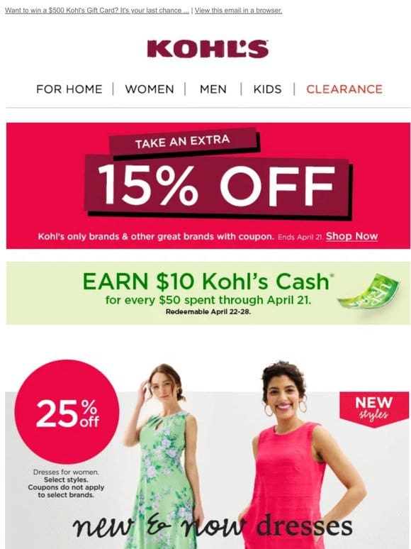 Save 15%! Enjoy great prices & all the Kohl’s Cash ?