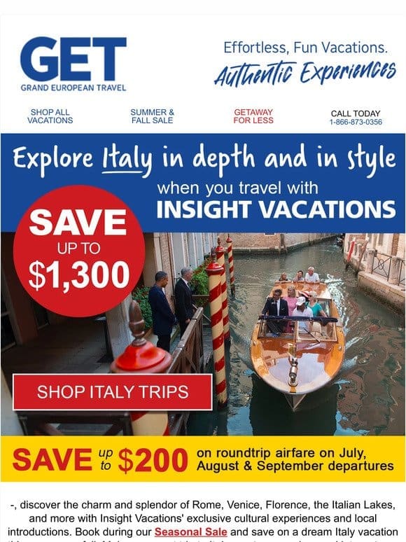 Save $1，300+ on your next Italy trip