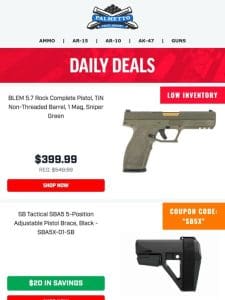 Save $20 Using Coupon Code “SB5X” On SB Tactical SBA5 Adjustable Pistol Braces!