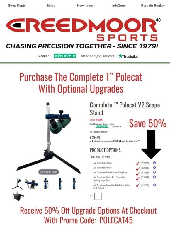 Save 50% Off 1″ Polecat Optional Upgrades!