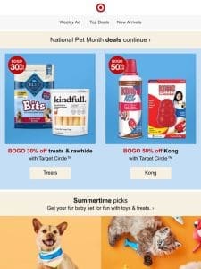 Save on pet treats， rawhide & Kong during National Pet Month.