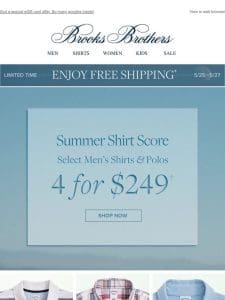 Shirts & Polos now 4 for $249 + FREE SHIPPING