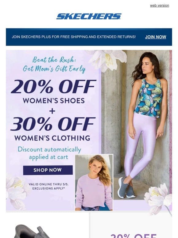 Shop early for mom and save big on shoes and clothes for her